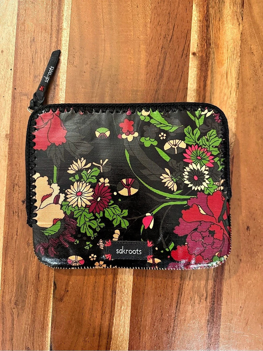 sakroots Artist Circle Tablet Case Floral Cosmetic Pouch in Black & Red
